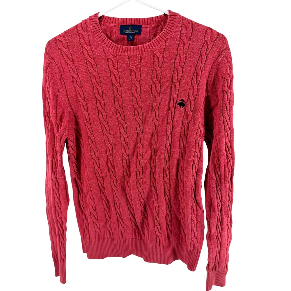 Brooks Brothers Supima Cotton Cable Knit Sweater Pink Red Crewneck Womens Small